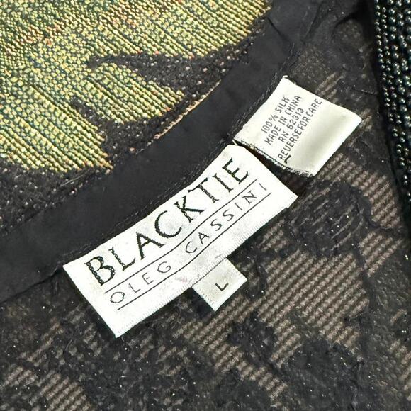 VTG 90s Black Tie by Oleg Caassini Black Beaded Silk Floral Long Sleeve Kimono L - Picture 8 of 8